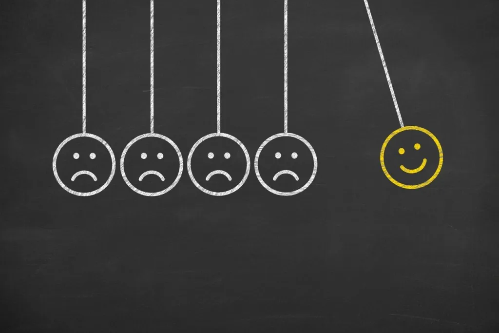 1 smiley face and 4 sad faces